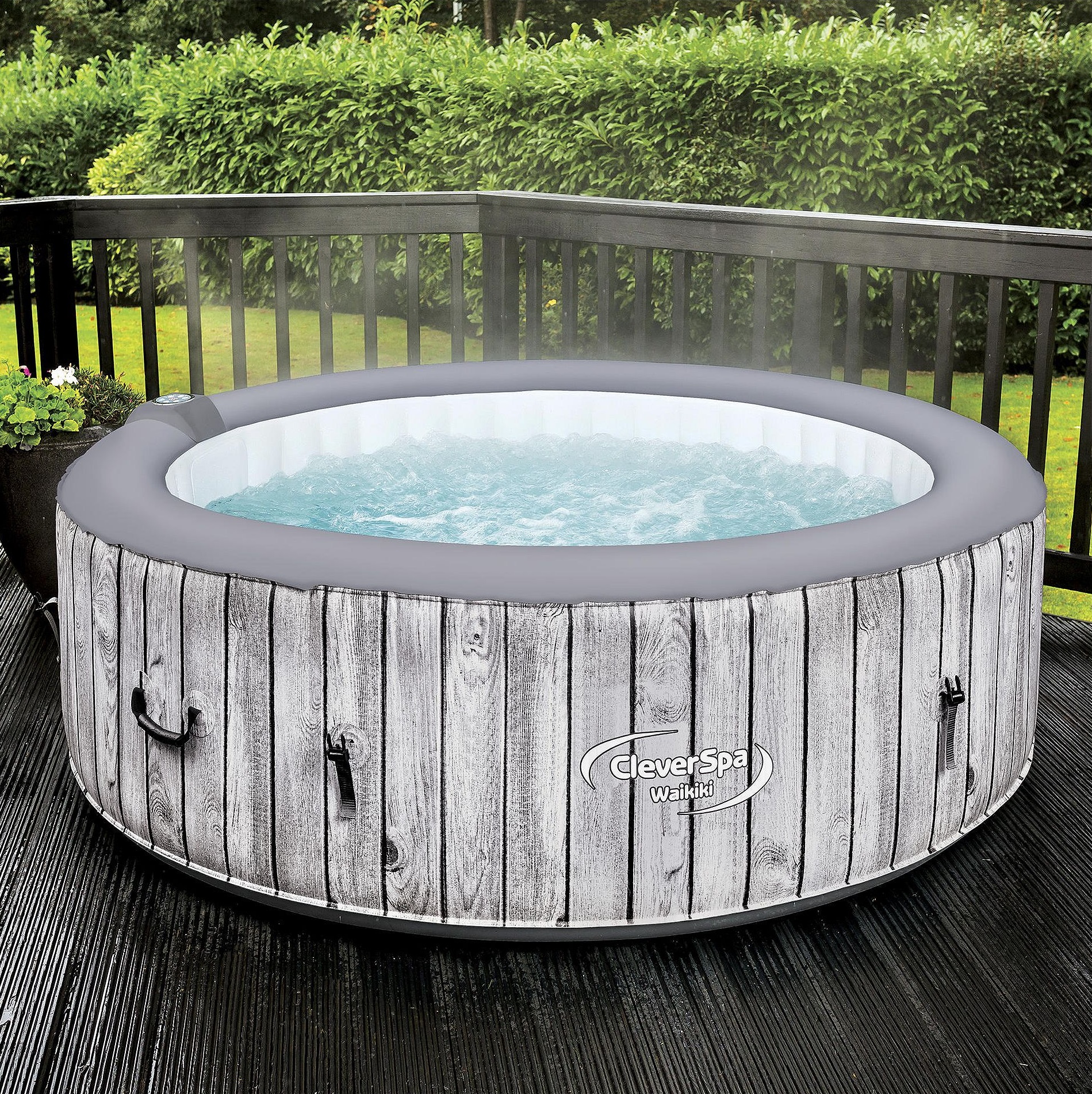 NEW CleverSpa Waikiki 6 Person Round Inflatable Hot Tub Spa (Wood